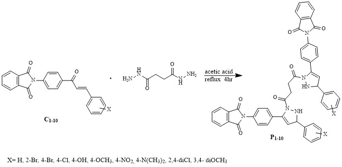 Preparation and Identification of New 1,4-Bis(5,3-substituted-2,3-dihydro-1H-pyrazole-1-yl)buta-1,4-dione Derivatives with their Antibacterial Effect Evaluation 
